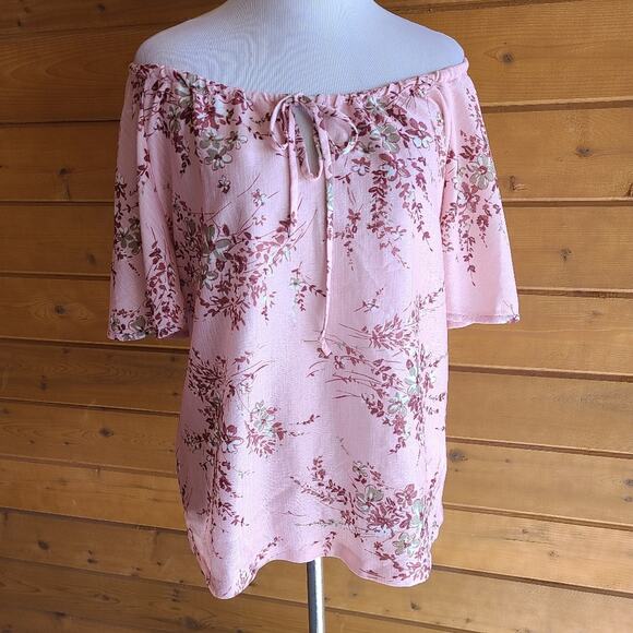 Vintage Tops - Vintage 70's Pink Floral Boho Cottagecore Pastel Flutter Sleeve Blouse Shirt Top